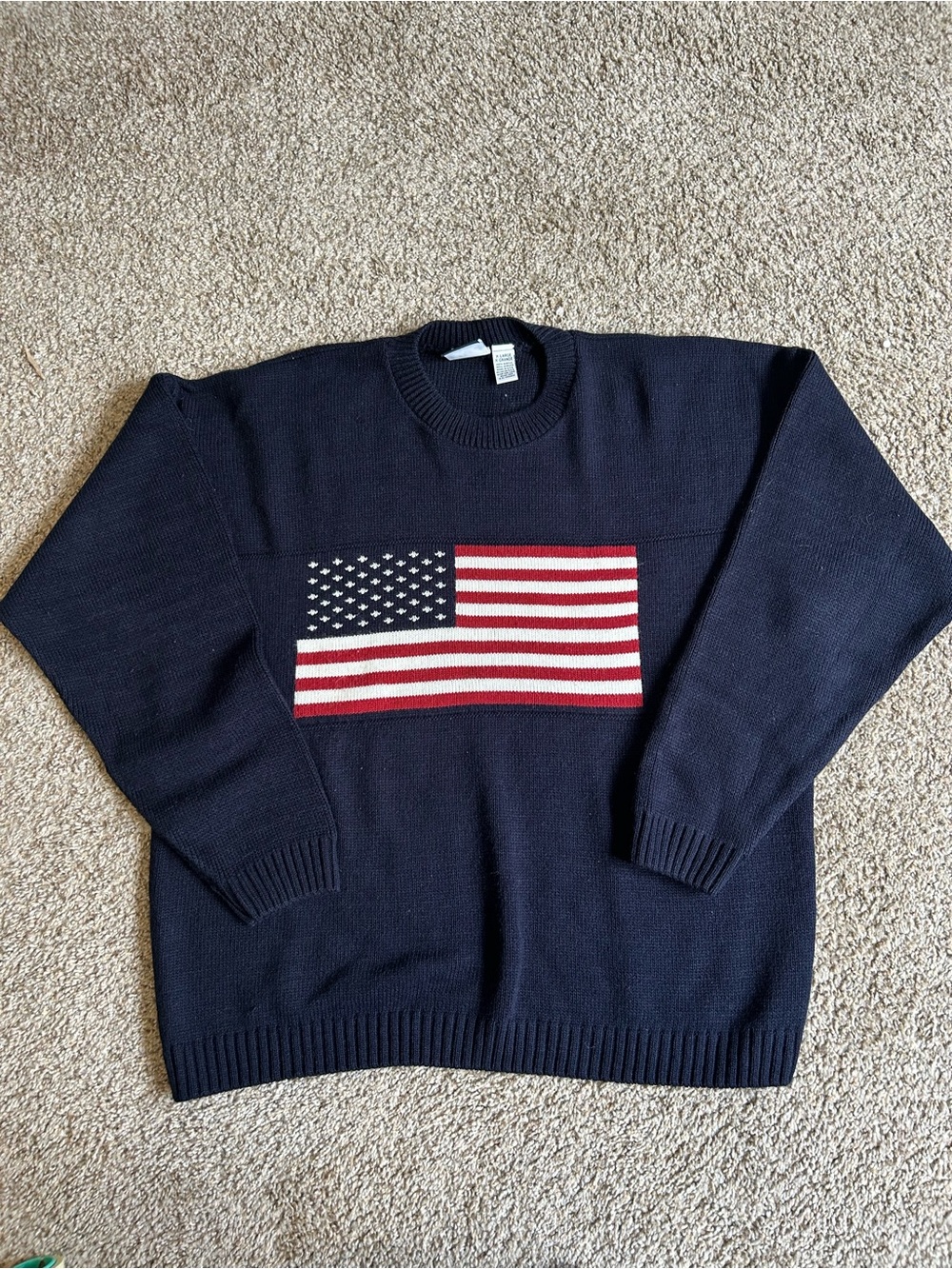 Vintage Basic Concepts American Flag Knit Crewneck Sweater Navy X-Large USA